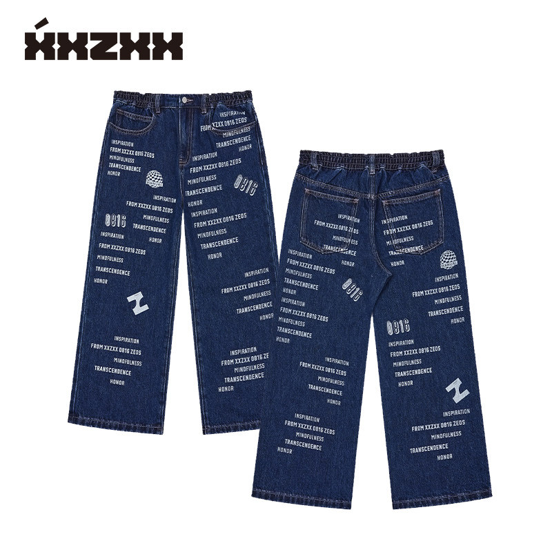 XXZXX潮牌亲子时尚满印牛仔裤