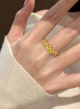 小碎钻戒指女时尚潮流花朵优雅轻奢时尚款蕾丝花纹镂空指环