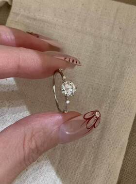 简约银色钻石戒指女单钻开口可调节指环轻奢设计感气质款精致六爪
