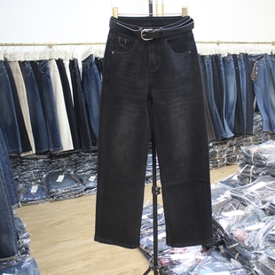 直筒牛仔裤 显瘦长裤 2025年秋季 女装 新款 艾拿55076黑灰色水洗窄版