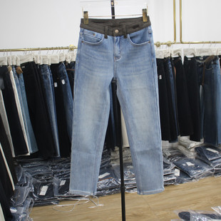 九分烟管裤 女装 2025年冬季 艾拿83065浅蓝色复合加绒小直筒牛仔裤