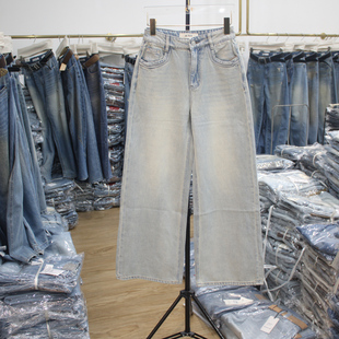 显瘦阔腿裤 艾拿1638做旧色无弹宽松直筒牛仔裤 女装 新款 2026年春季