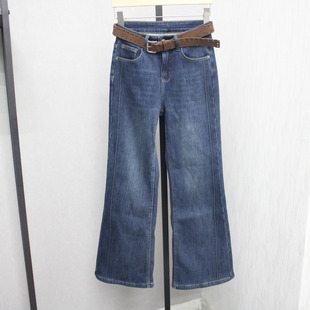 欧货77678加厚绒高腰四面弹牛仔微喇裤2025年冬女宝宝绒长裤77668