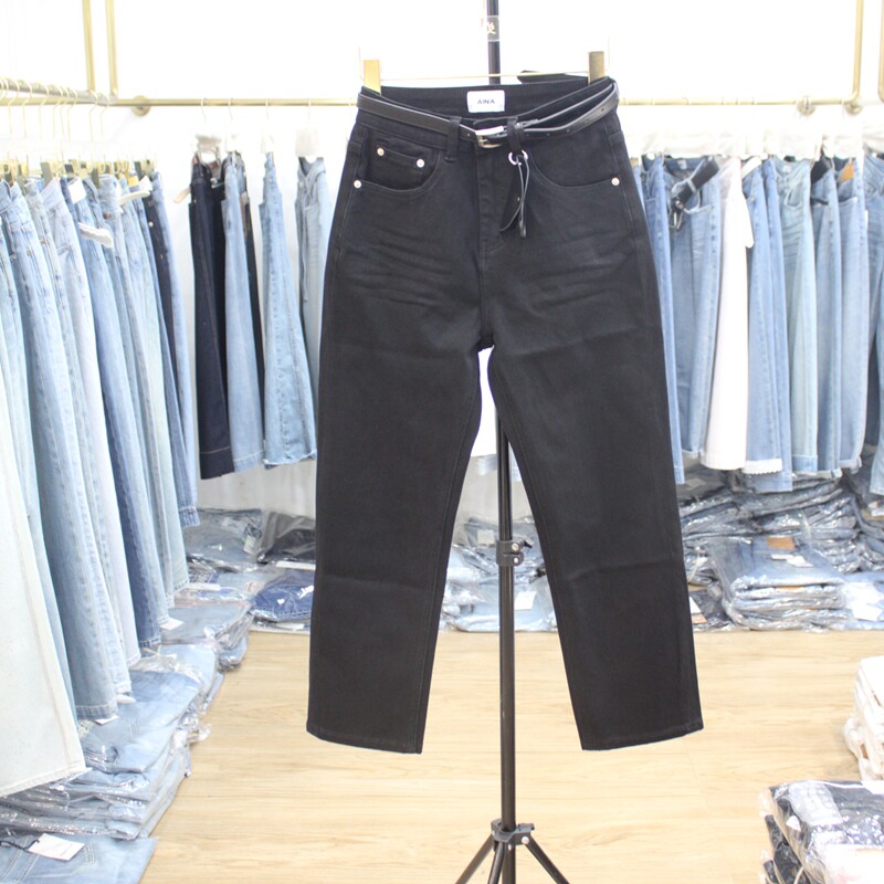 艾拿87507黑色薄料修身小直筒牛仔裤2026年春季新款女九分烟管裤
