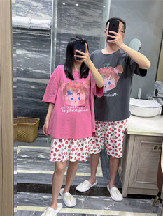 套装 网红ins短袖 200斤草莓短裤 情侣睡衣薄款 甜美可爱女孩印花大码