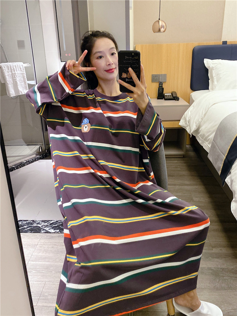 显瘦条纹大码胖mm200斤家居服