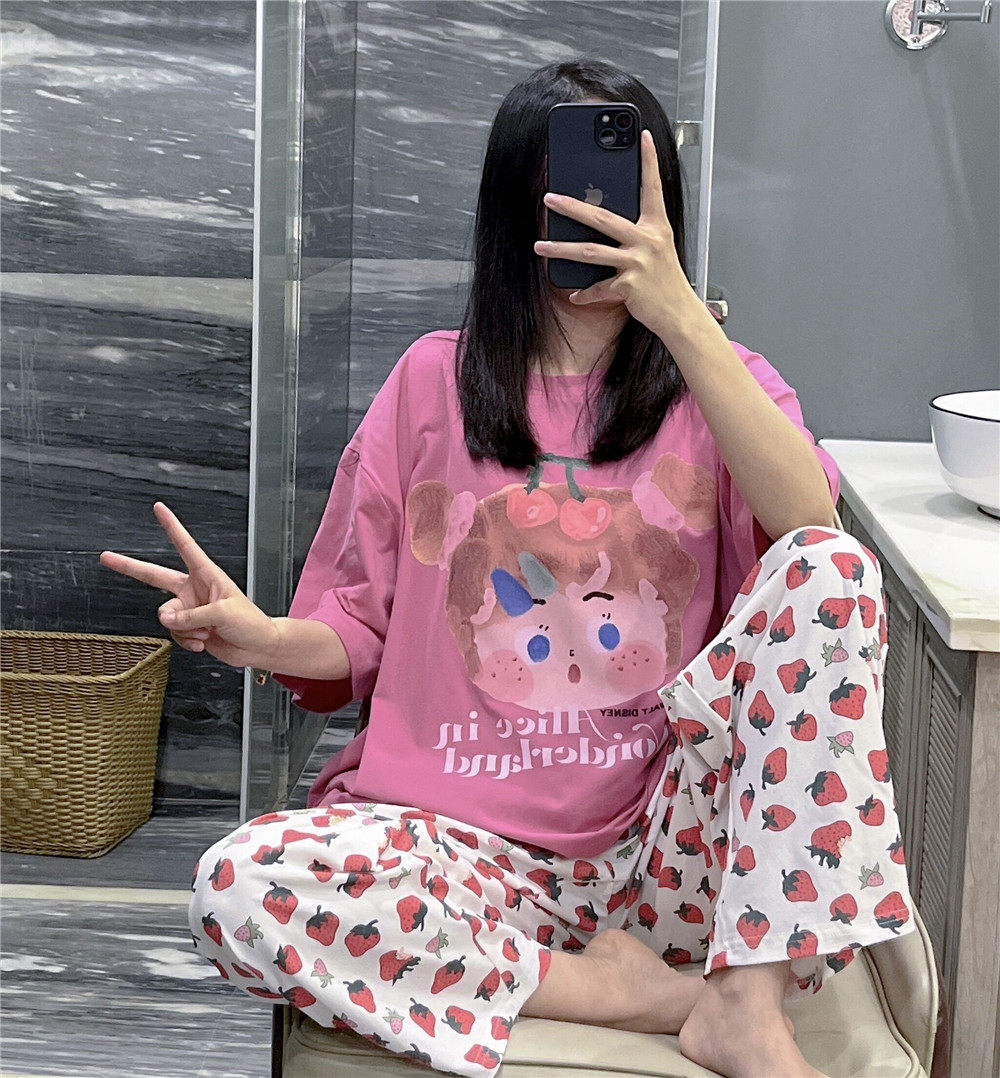 网红短袖睡衣女夏天甜美可爱小女孩印花家居服大码胖mm200斤套装,女士内衣/男士内衣/家居服,睡衣/家居服套装,淘宝优惠券,粉丝福利购,淘宝优惠卷