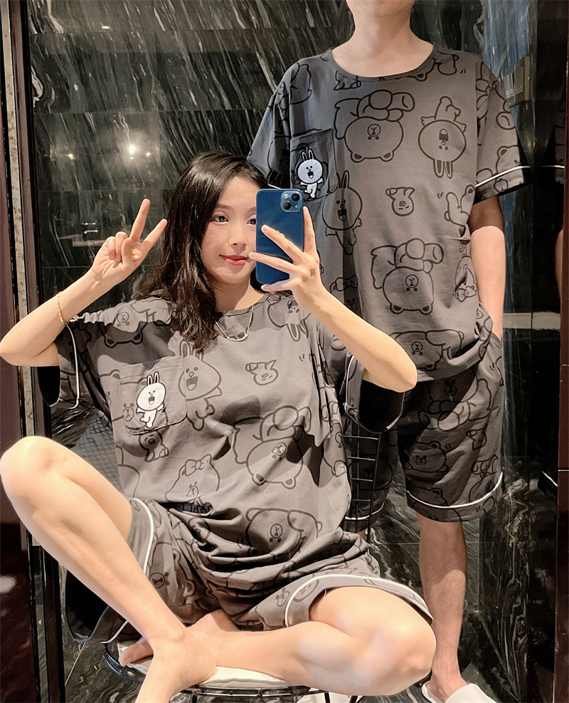 夏季短袖情侣睡衣薄款纯棉