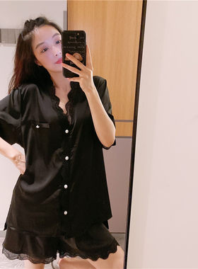 韩版短袖V领睡衣女夏天薄款冰丝