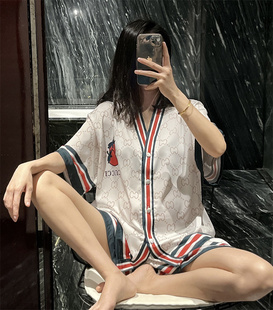 奢华短袖 睡衣女夏薄款 冰丝家居服大码 胖mm200斤仿真丝丝绸套装