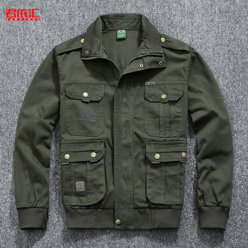 春秋季宽松版长袖工装上衣多口袋男款斜纹棉耐磨夹克式工作服上衣,男装,工装制服,淘宝优惠券,粉丝福利购,淘宝优惠卷