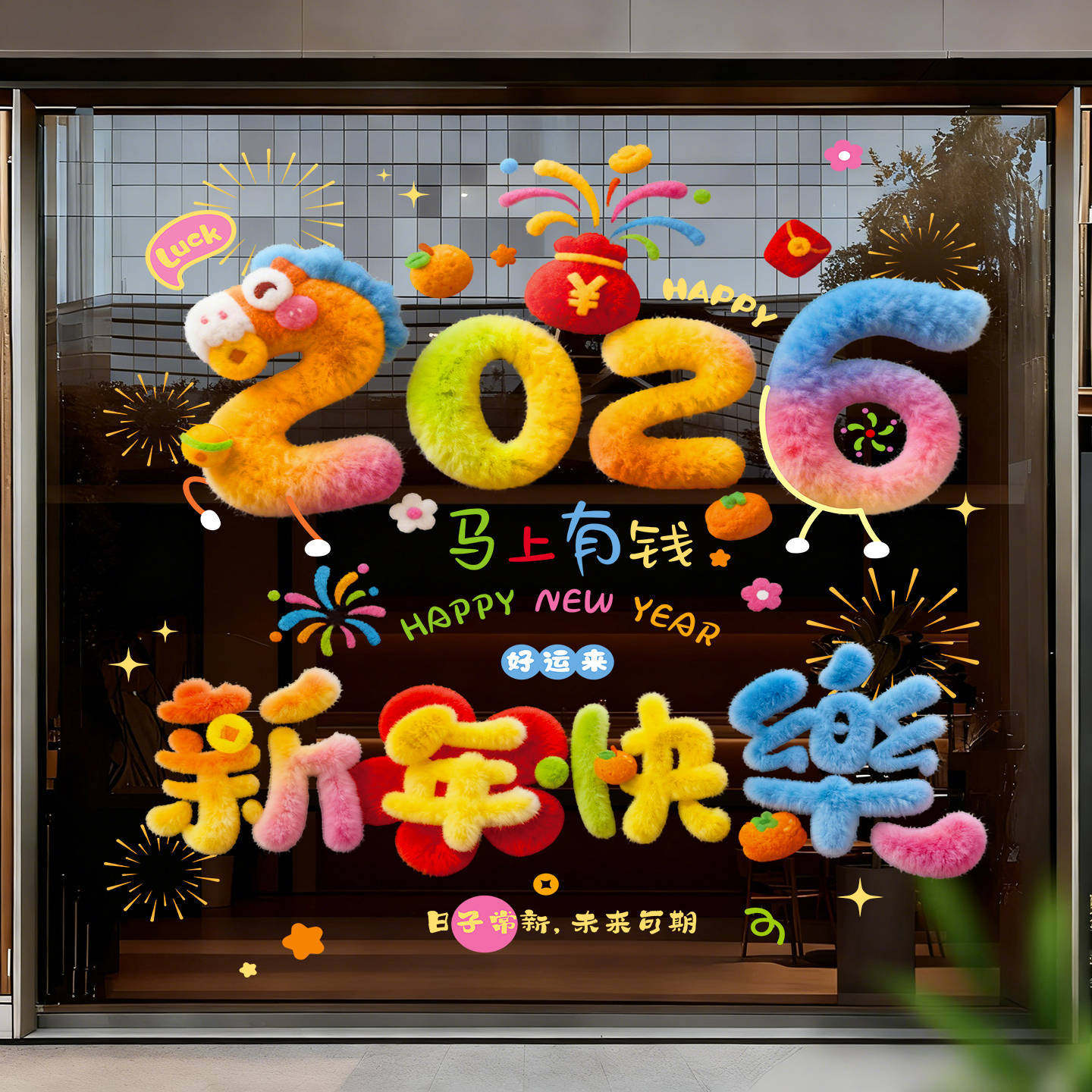 2026马年窗花静电贴新年装饰品春节过年卡通生肖玻璃门贴橱窗贴纸,家居饰品,门贴,淘宝优惠券,粉丝福利购,淘宝优惠卷