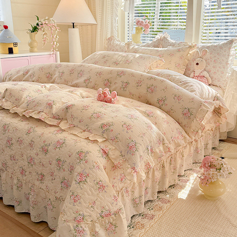 小清新碎花榻榻米床盖荷叶边夹棉床单四季通用防滑床裙三四件套,床上用品,床盖,淘宝优惠券,粉丝福利购,淘宝优惠卷