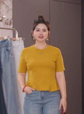 夏季洋气气质衣服女微胖MM显瘦衣服小蛮腰时尚棉T气质衣服女F587