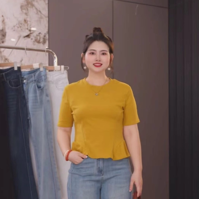 夏季洋气气质衣服女微胖MM显瘦衣服小蛮腰时尚棉T气质衣服女F587