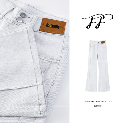 白色-单裤-芳芳微胖定制-秋冬高腰喇叭裤牛仔裤设计款女F3028