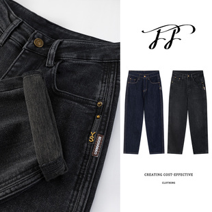 F3019 丹宁蓝小直筒微胖MM定制小个子高腰女牛仔裤 春季 新款