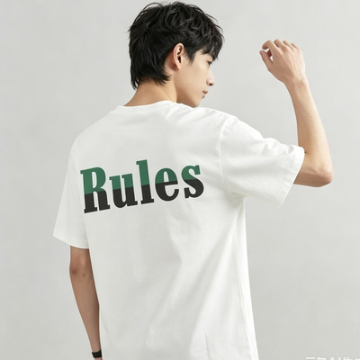 后背Rules印花宽松T恤 男生 oversize 休闲百搭100%纯棉半袖