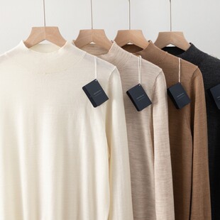 精纺扬子纱100细羊毛半高领针织打底衫女宽松休闲韩版通勤薄毛衣