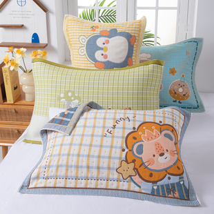 八层纯棉纱布枕巾一对全棉卡通加厚可爱枕头巾防头油四季家用盖巾