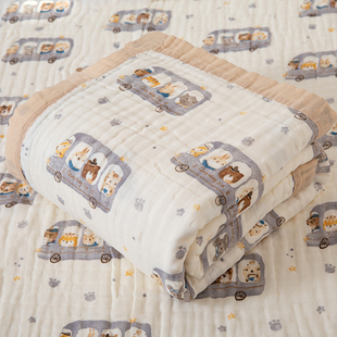 宝宝外出小毯子夏季 夏凉被婴儿浴巾推车盖毯 纱布纯棉毛巾被薄款