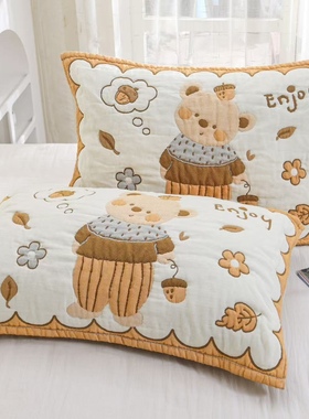 新款云朵泡芙纯棉枕巾一对装加大加厚全棉纱布高档枕头巾柔软吸汗