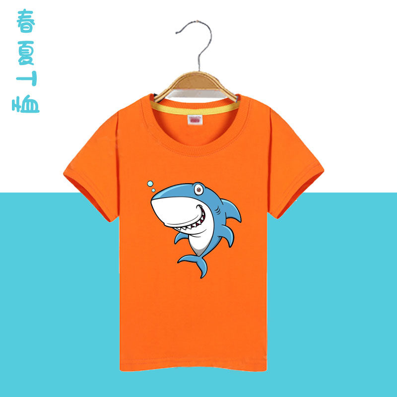 儿童纯棉上衣夏季新款短袖T恤男童2026鲨鱼男女宝圆领T恤衫童装潮