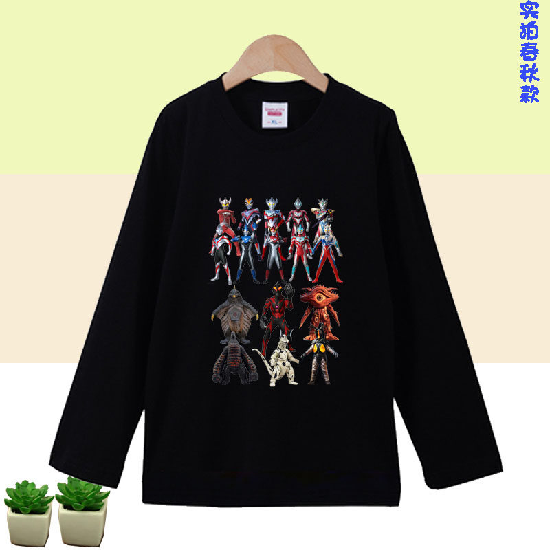 儿童长袖纯棉T恤儿童迪迦赛罗衣服男童打底衫女童上衣怪兽衣服