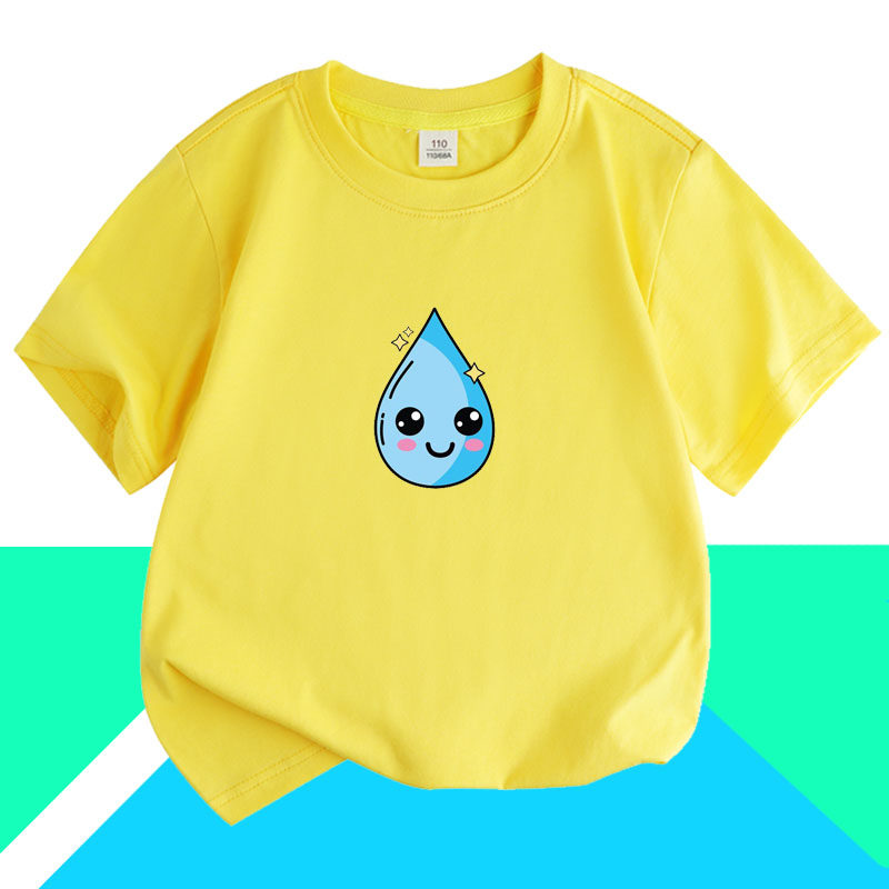 亲子t恤 女孩纯棉春夏短袖儿童装男女童节约用水图案衣服学生