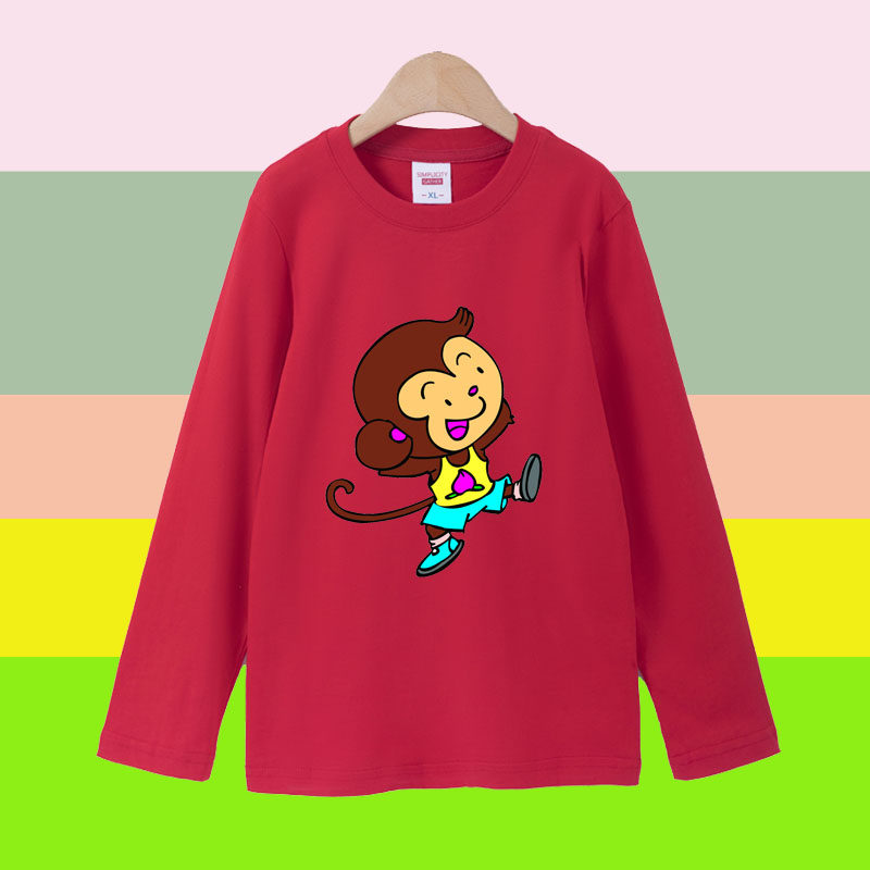 儿童秋季纯棉T恤上衣卡通猴子亲子服男童宽松 女童打底衫长袖