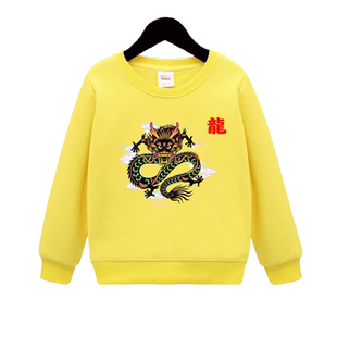 加绒卫衣女童纯棉男童中国龙卫衣宝宝加厚一体绒上衣女孩子衣服