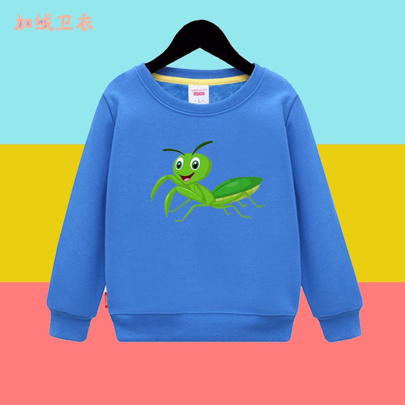 蚂蚱圆领秋冬加绒卫衣男女童大小儿童装长袖无帽