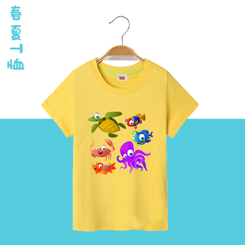 儿童纯棉短袖T恤男女童鲸鱼半袖学生亲子演服装 海豚