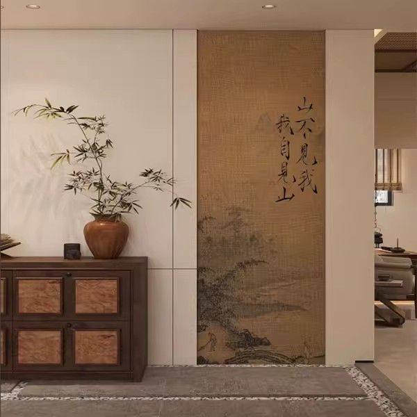 新中式古典名画壁布长条山水画腰线墙纸玄关宋式美学中古风墙布