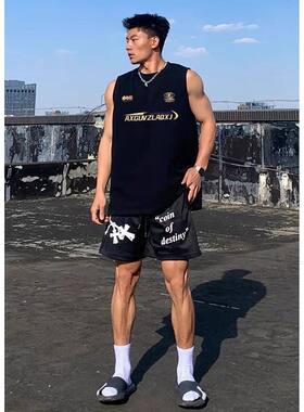 街头重磅纯棉坎肩背心男款夏季美式潮牌hiphop宽松无袖T恤衫上衣