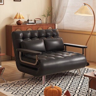 折叠沙发床单人两用小户型可坐可躺榻榻米沙发床中古黑色复古沙发