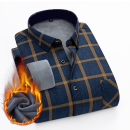 秋冬季长袖加绒加厚保暖衬衫男格子休闲衬衣中老年男士上衣爸爸装