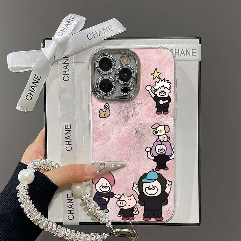 趣味卡通涂鸦女孩适用苹果16promax手机壳iPhone15带镜头膜13新款12情侣创意x可爱11plus少女14全包x防摔硬壳