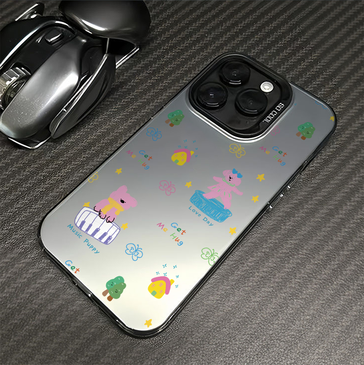 日韩卡通涂鸦小狗适用苹果16promax手机壳iPhone15创意14新款13小众pro12情侣少女plus镭射11全包xs防摔7硬壳