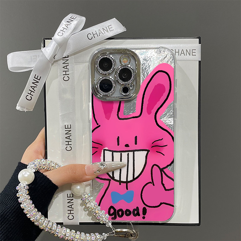 可爱涂鸦呲牙兔子适用苹果16promax手机壳iPhone15冰川新款13带镜头膜12羽纱情侣女17挂绳plus小众14防摔硬壳