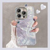 ins高级紫色蝴蝶适用苹果15promax手机壳iPhone14电镀银带镜头膜13新款 12时尚 17plus羽纱女16创意max防摔硬壳