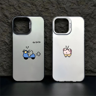 情侣小胖子适用于苹果15promax手机壳小众14新款 13简约创意12可爱plus磨砂镭射xr高级感17卡通iPhone少女硬壳