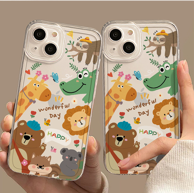 卡通可爱动物适用于苹果15promax手机壳新款12春天17卡通14透明13高级xr全包plus防摔小清新iPhonexs女款软壳