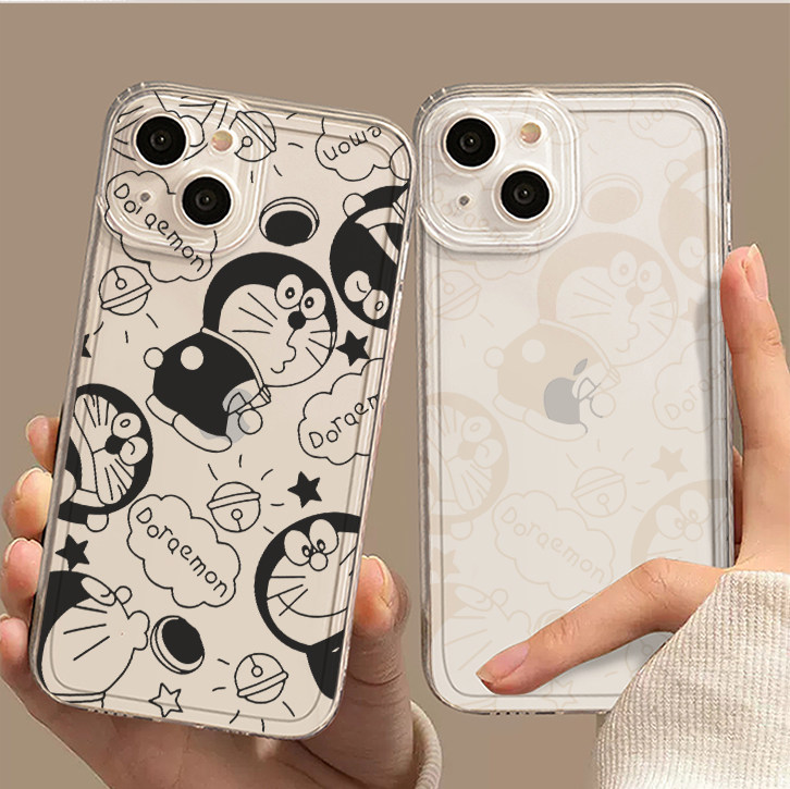 情侣镂空哆啦A梦适用苹果15promax手机壳14新款13小众11透明plus创意卡通xs可爱iPhone不发黄12少女防摔x软壳