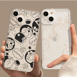 情侣镂空哆啦A梦适用苹果15promax手机壳14新款13小众11透明plus创意卡通xs可爱iPhone不发黄12少女防摔x软壳