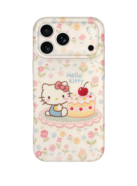 花朵蛋糕kt猫适用苹果17promax手机壳iPhone16二合一菲林12新款11情侣14网红13卡通15plus小众xs全包防摔硬壳