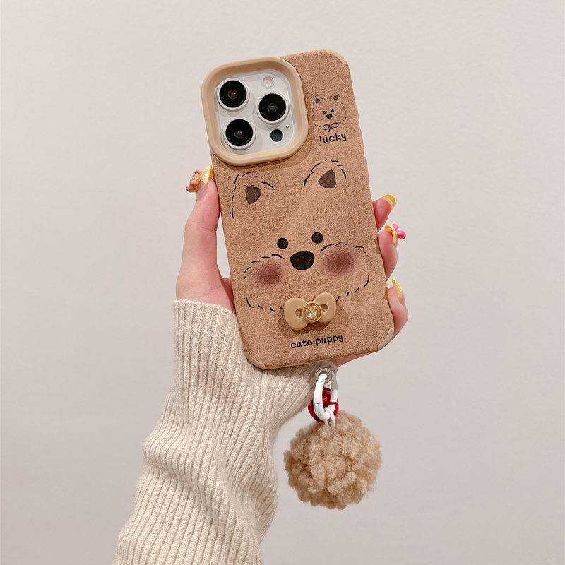 可爱西高地小狗适用苹果16promax手机壳新款iPhone15复古皮绒17小众网红14高级感12超火创意13全包贴皮xs软壳