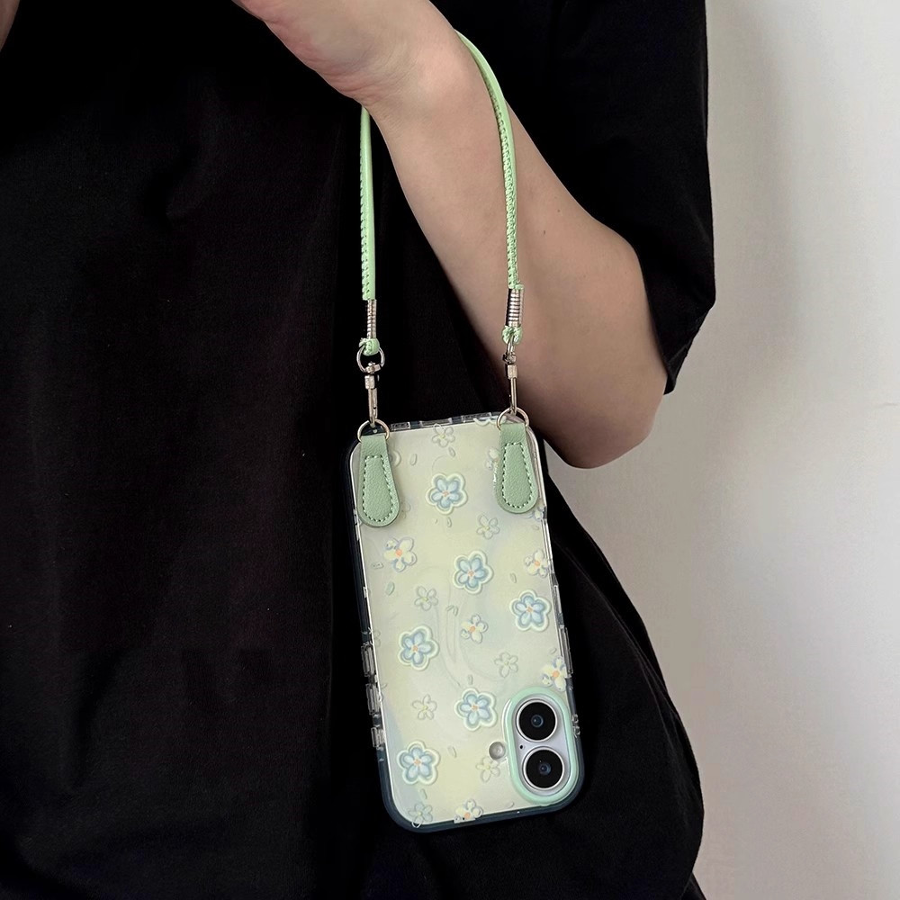 简约绿色花朵适用苹果16promax手机壳15小众新款14网红13手链plus创意17可爱简约iPhone女全包xs防摔简约硬壳