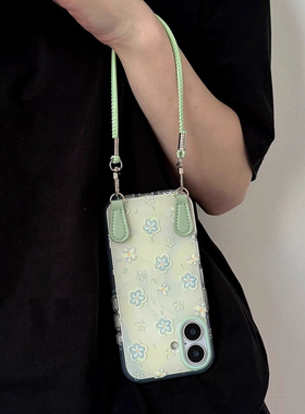 简约绿色花朵适用苹果16promax手机壳15小众新款14网红13手链plus创意17可爱简约iPhone女全包xs防摔简约硬壳