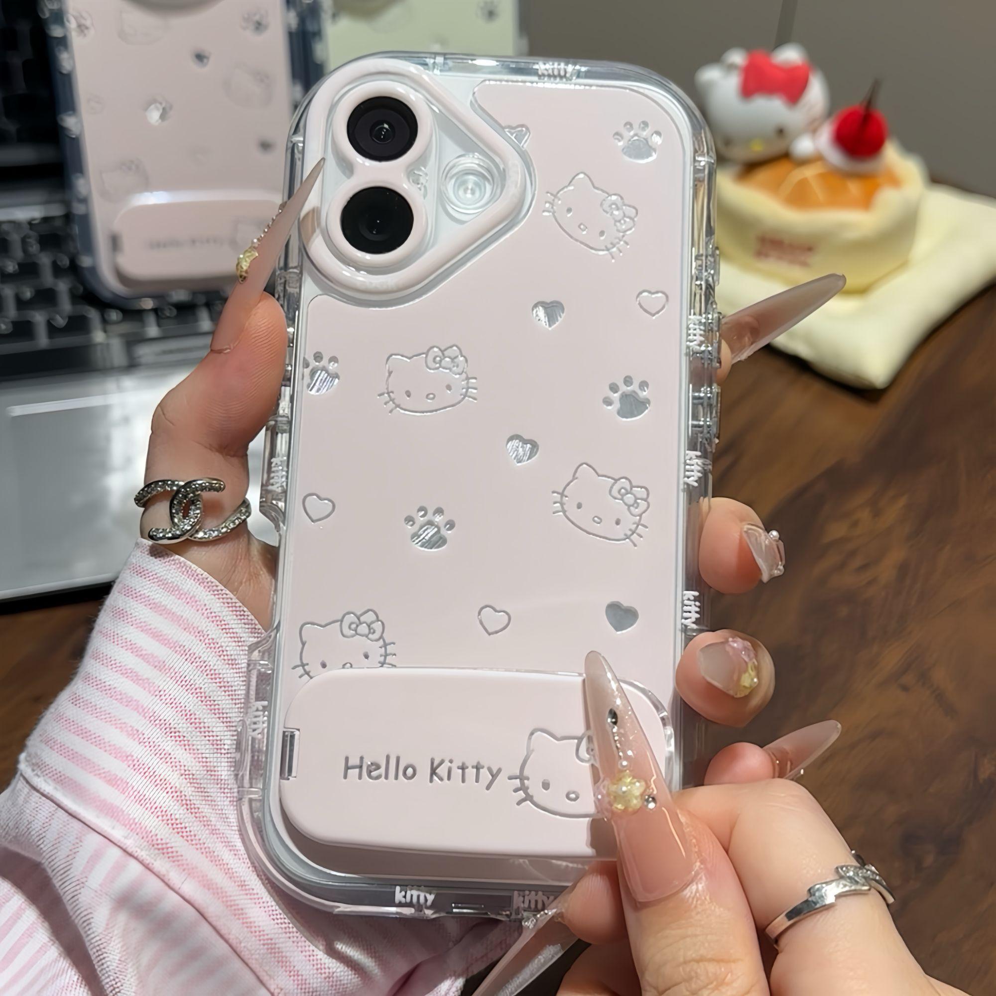 ins可爱凯蒂猫适用苹果17promax手机壳iPhone16创意13新款15pro羽纱支架plus情侣12少女14透明xs全包防摔软壳